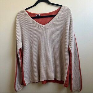 Tribal Crew Neck cotton Knit Pullover 2 tone Sweater Top
